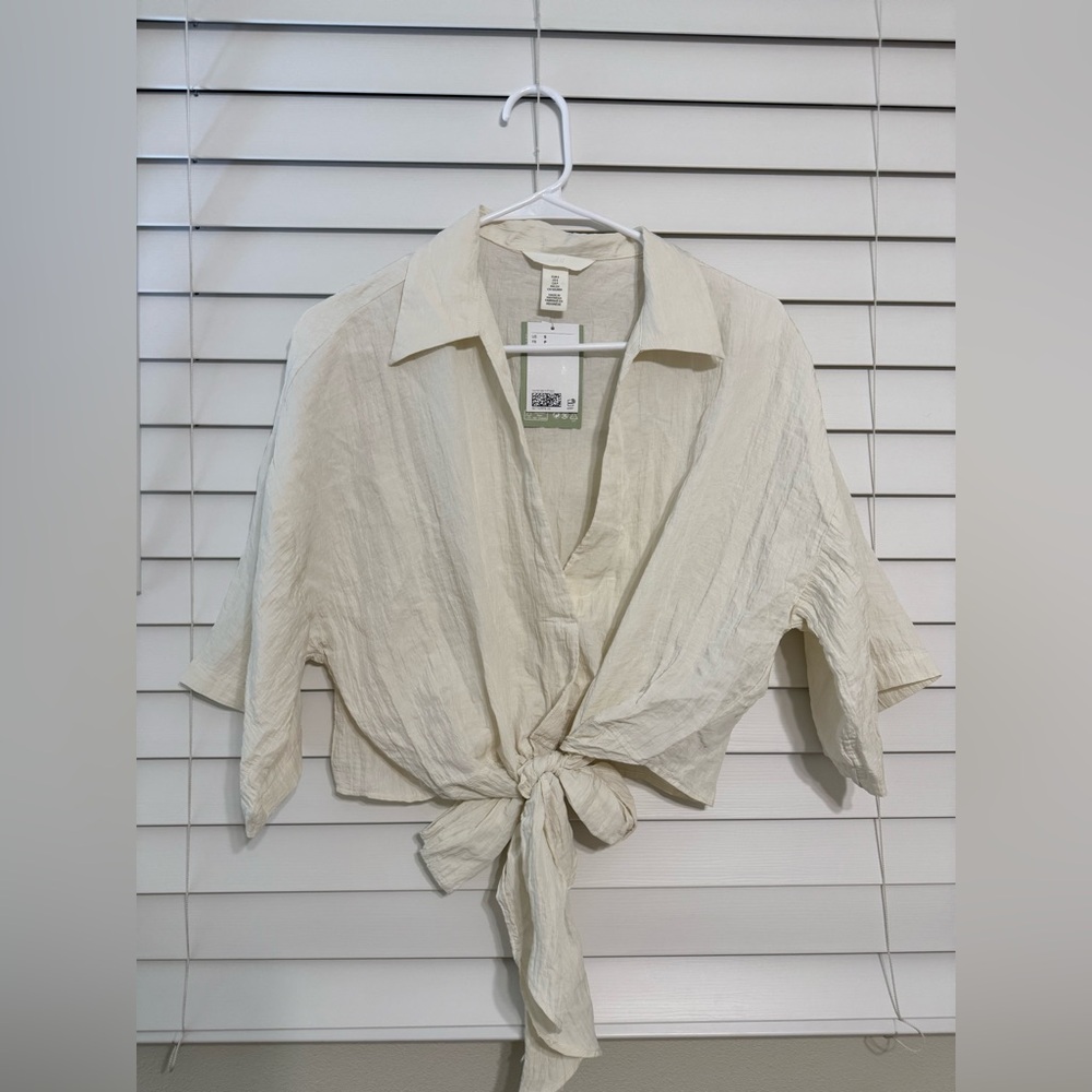 H&M Short Sleeve Blouse In Ivory